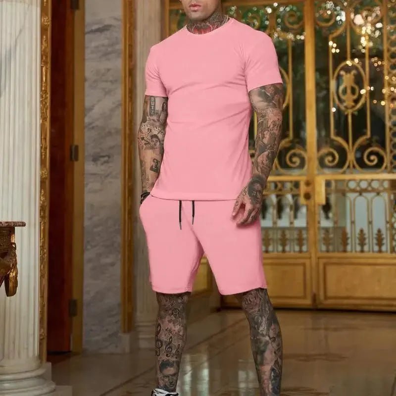 Fashionable and casual summer men's breathable T-shirt and short two-piece set.  Sz: S-3X