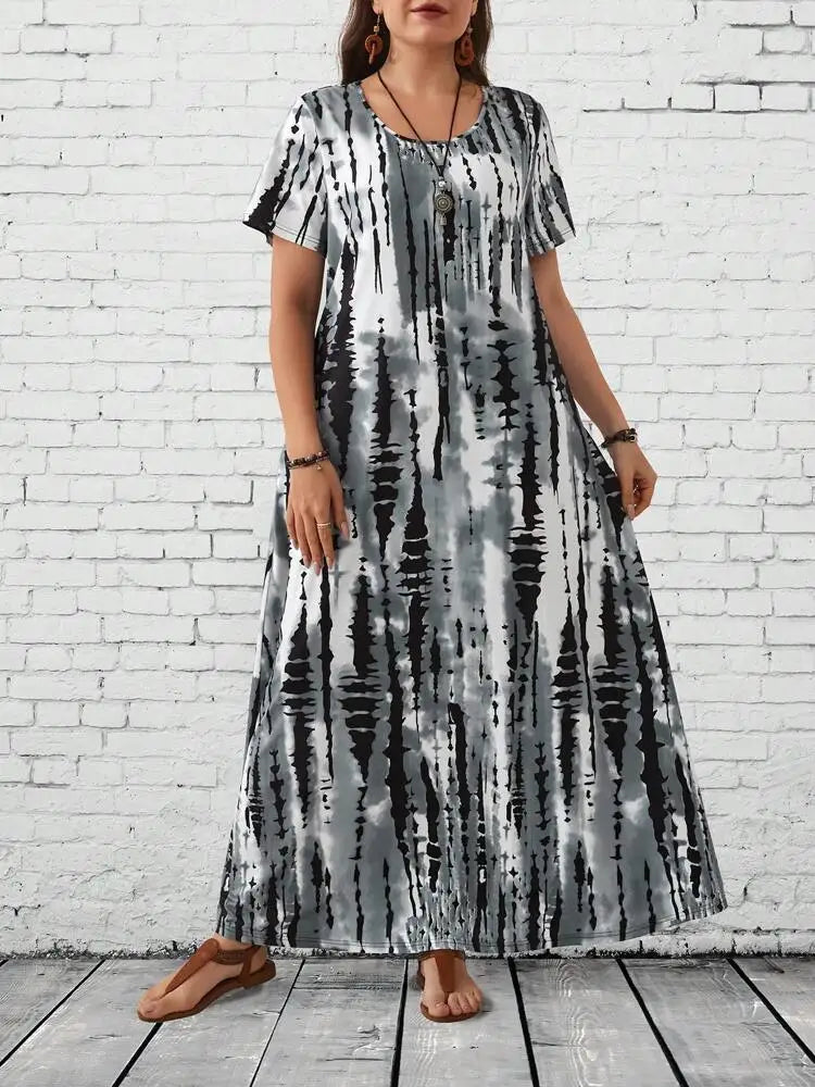 Summer women's casual printed long plus size dress