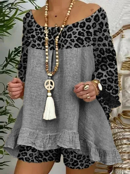 Women 2025 2 Piece Spring Summer Bohemian Casual Leopard Print Loose Fit Outfit.  S-3XL