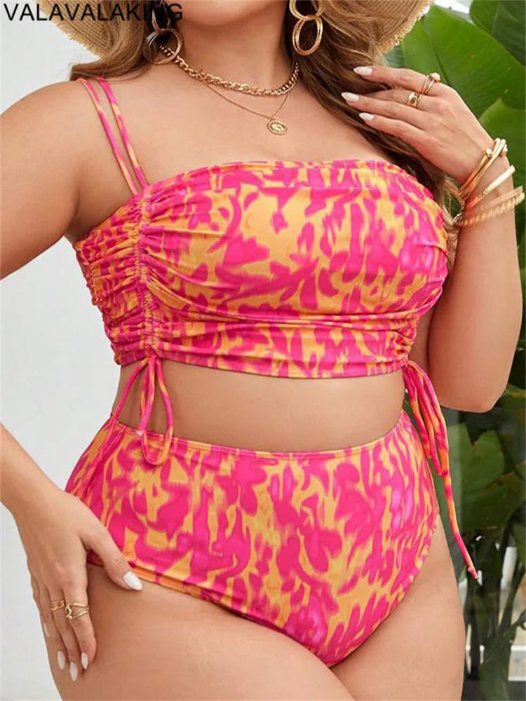 2025 Two Piece Plus Size Women Strapped Swimsuit High Waist Swimwear