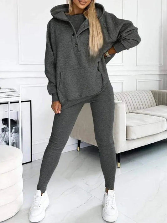 Women's Casual Loose Sport Suit Two-piece Fashion Solid Long Sleeved Hoodie And Sport Long Pant Set.  M-3X
