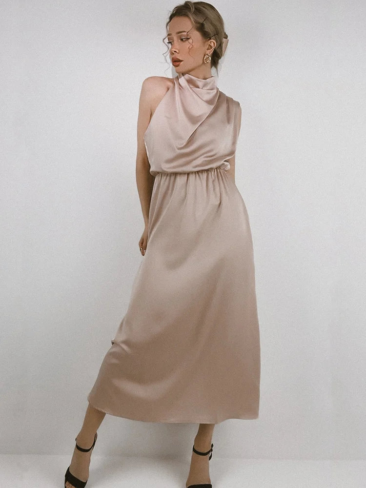 Summer High-End Silk Satin Long Dress Women Fashion Elegant Celebrity Evening Dress.  S-XL