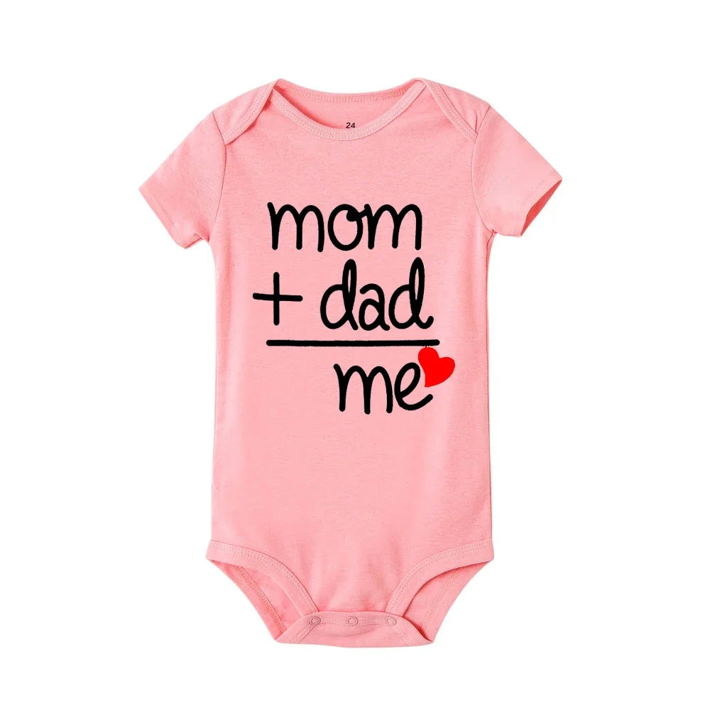 Mom Plus Dad Equals Me Baby Romper Boy Girl Newborn Bodysuit Toddler Infant Funny Cute Rompers Jumpsuit Outfits