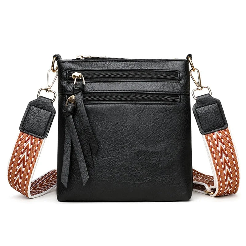 Women's Cross-body Bag with Adjustable Strap Multiple Zipper Design With Contrast Colour