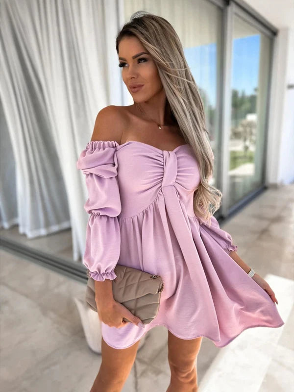 Summer Women's Sexy Off Shoulder Half Sleeve Party Dress Slim Bow Dress.  S-3X