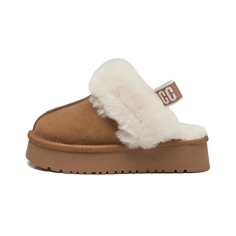 Thick Bottom Woolen Slippers Women Winter Style Genuine Leather Fleece Lined Shoe/Sandal