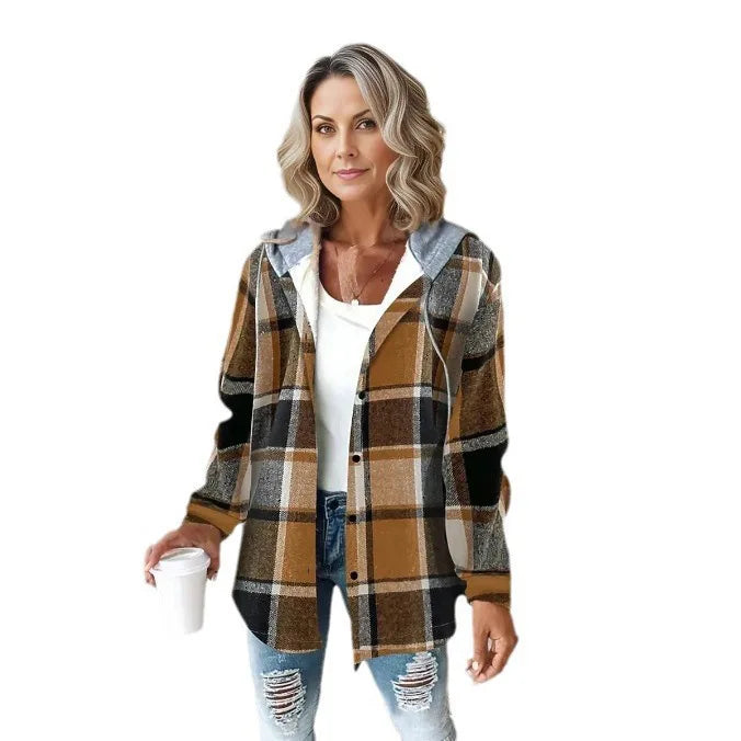 Women's Plaid Style Women's Jacket Hooded Plaid Casual Loose light Jacket.  S-3x