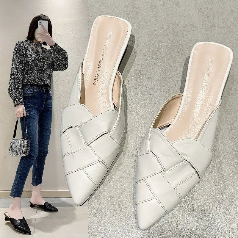 Ladies Leather Pointed Toe Mule Slides With Premium Quality.