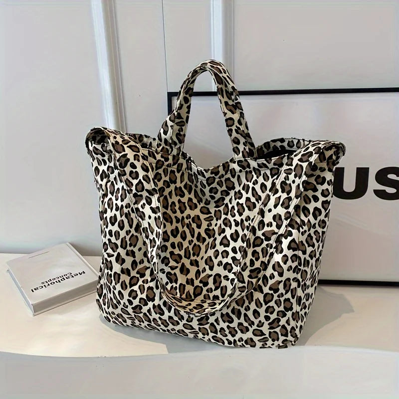 Vintage Leopard Print Women's Bag Large Capacity Canvas Shoulder Bags Daily Commuting Crossbody Bag.