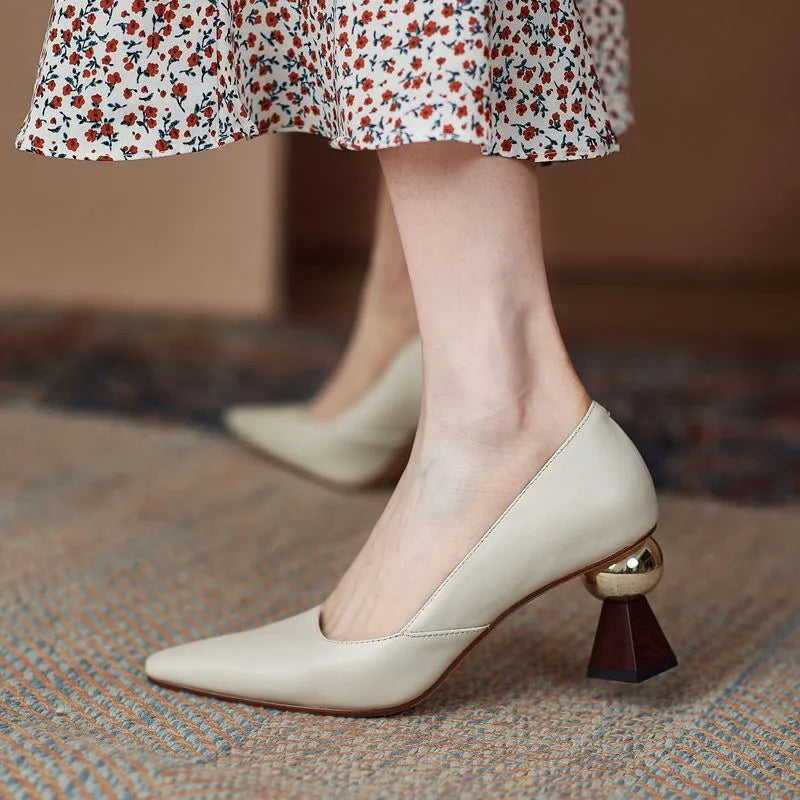 Handmade Leather Women Pumps Sexy Pointed Toe Chic Stylish Dress Shoes
