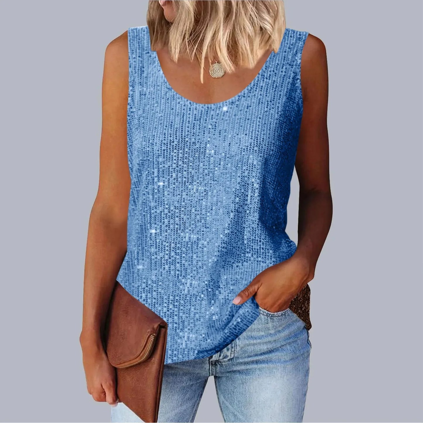 Women's Loose-Fit Round Neck Polyester Decorative Women's Top.  S-2X
