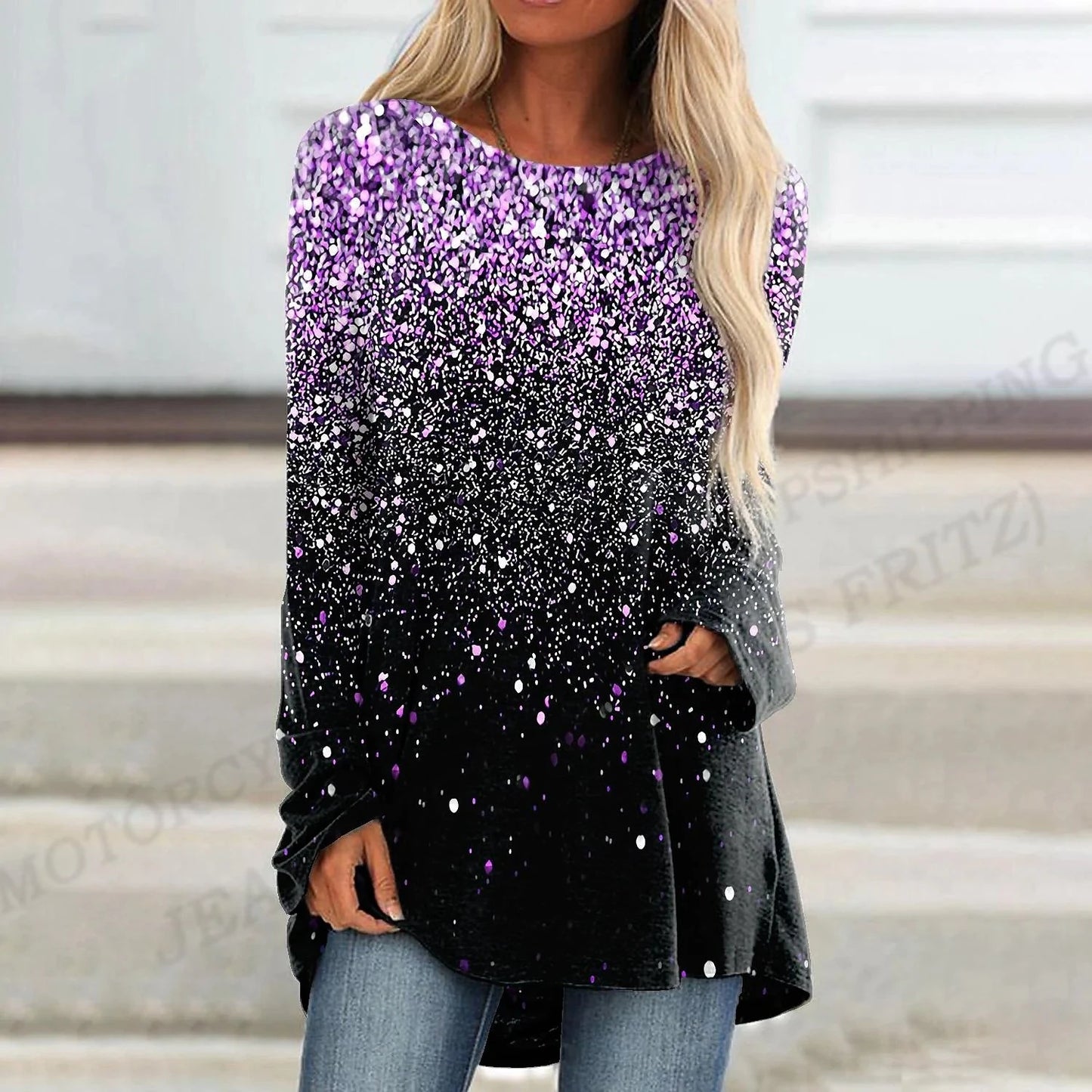 Women Fashion Long Sleeve Loose Casual O-Neck Shirts.  S-6X