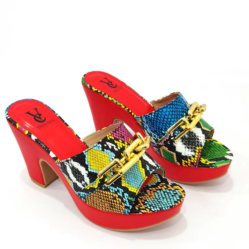 Italian latest design snake pattern platform with matching handbags