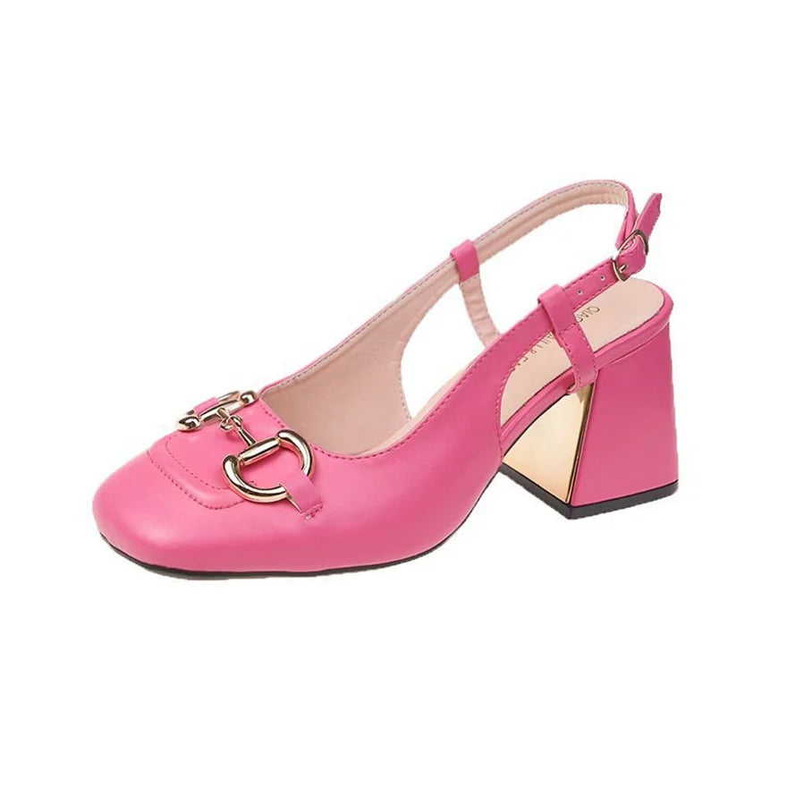 Women's 7 cm Sandals 2025 Summer French Style Thick Heel Square Toe Mary Jane Sandals.