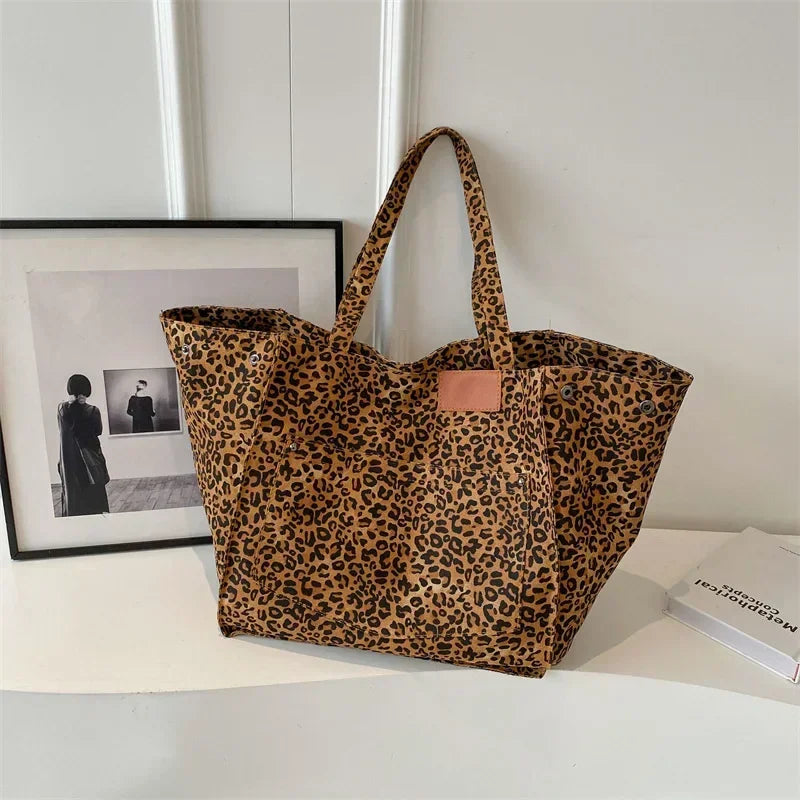 Oversized Leopard Print Shoulder Bag for Women Quality Canvas Large Capacity Tote New Luxury Handbag.