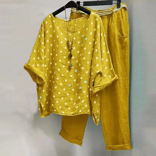 Ladies casual And Beautiful Two-Piece Spring Summer Blouse And Pant Set. Sz, M-5xl