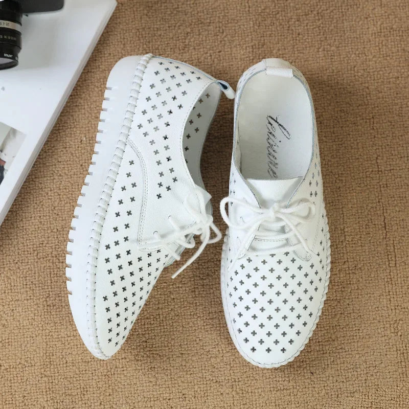 Quality Summer sneaker women platform shoe Genuine Leather Walking flat Breathable Comfort Shoe.