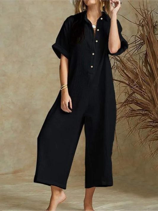 Elegant Casual Jumpsuit Cotton And Linen Women's Loose Jumpsuit.  S-3X