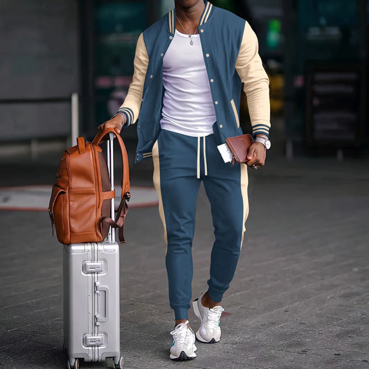 2025 new men's spring and fall baseball  Style two-piece cardigan jacket trouser suit.  Sz: S-3X