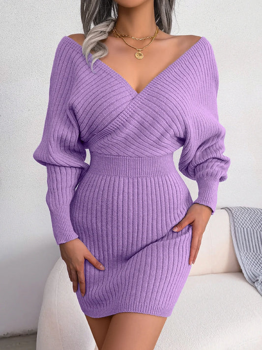 Bodycon Sweater Dress Autumn Winter Casual Long Sleeve Knitted Casual Wear