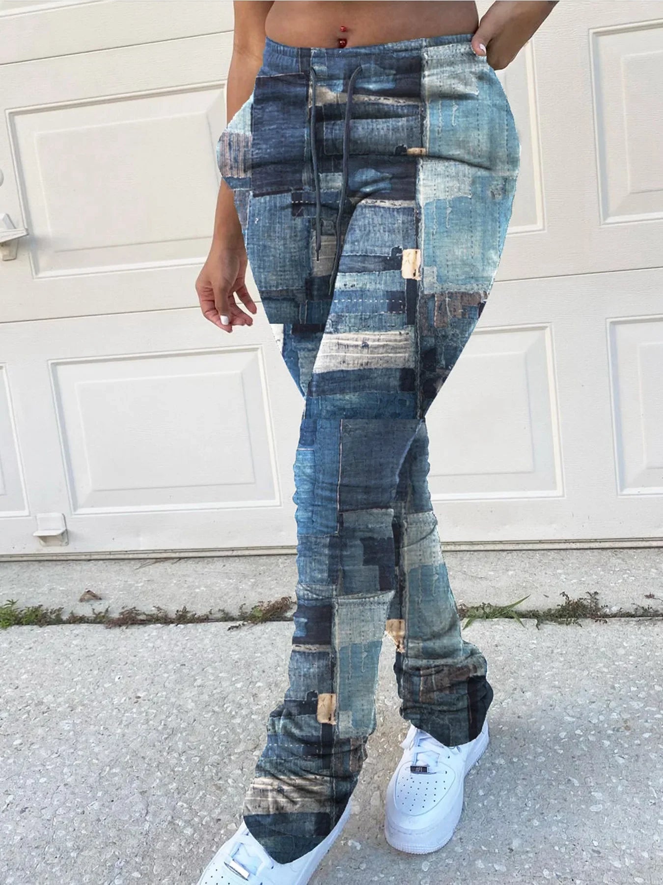 Women's All Season Straight Leg Pants Sports Leisure Drawstring Fashion Sporty Pants Imitation Denim.   S-3x