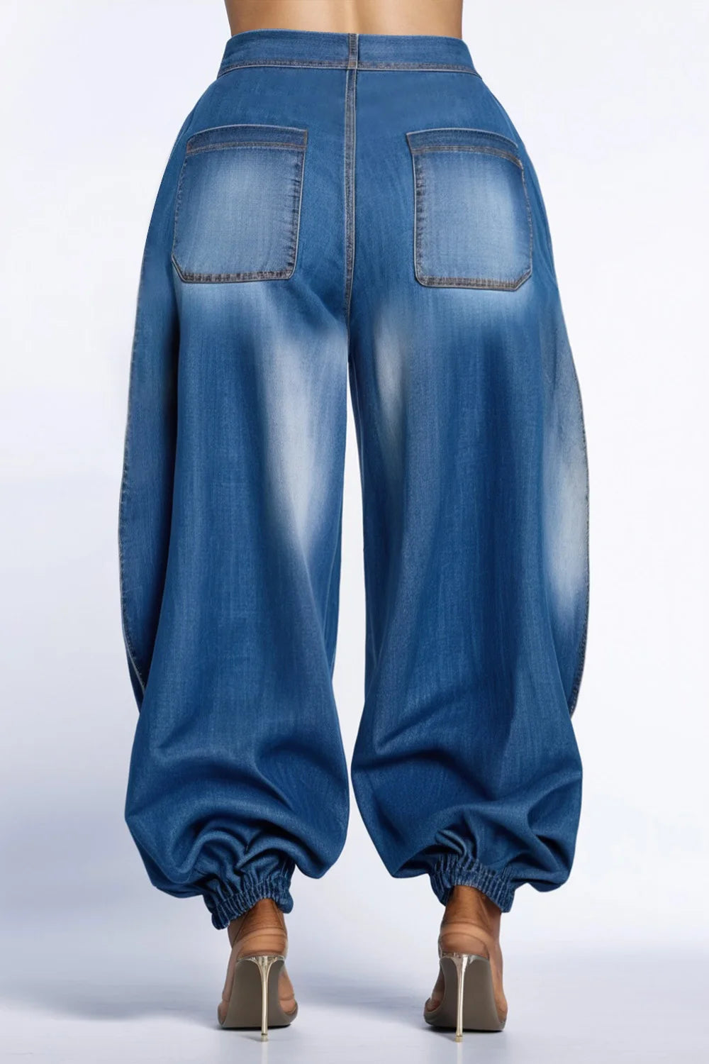 Plus Size Women's Jeans Cargo Style High Waist Blue Denim Pants with Pockets 2025.. Xl-5x