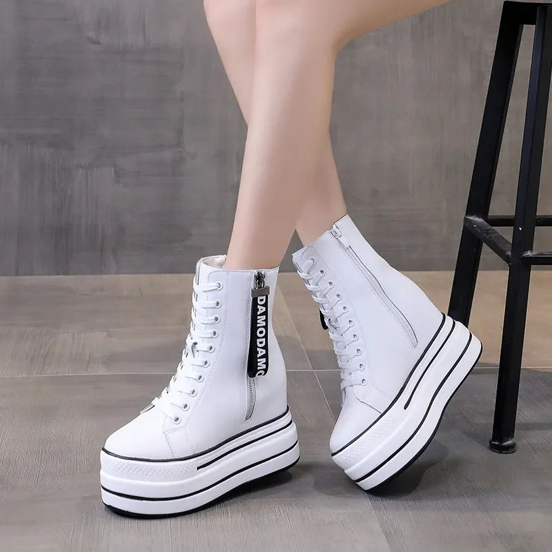 Trendy Women High Top Platform Zip  Ankle Sneakers Femme Chaussures Femmes