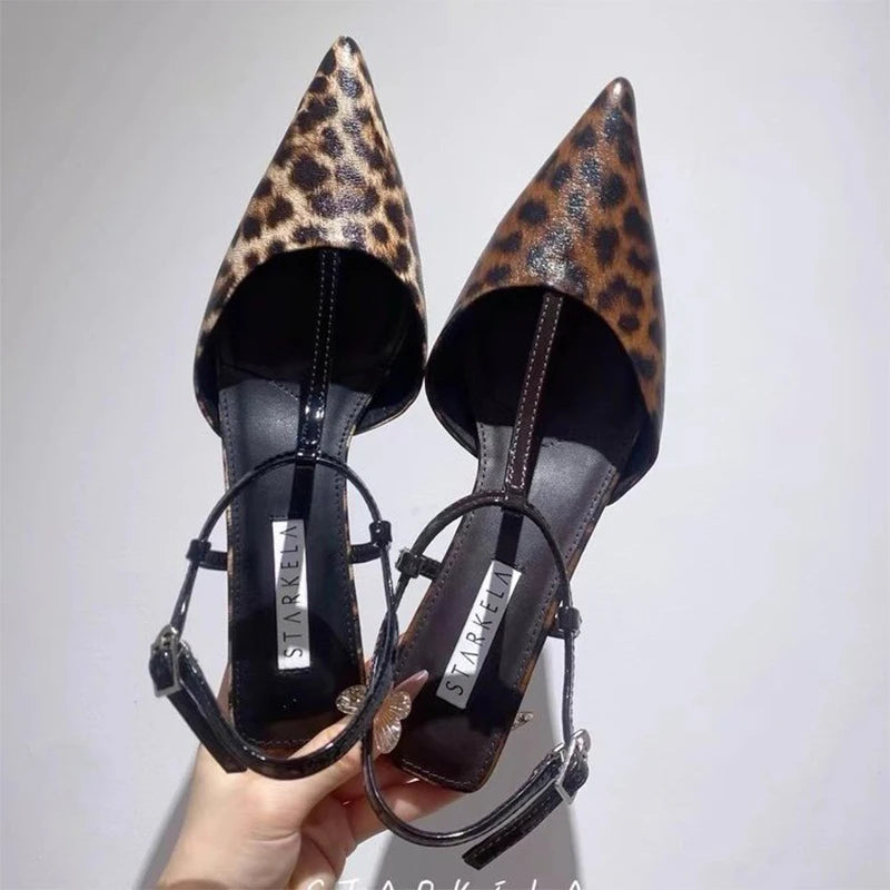 Pointed Toe Leopard Women Sandals Sexy Slingback 2025 Summer Luxury Party Sandal