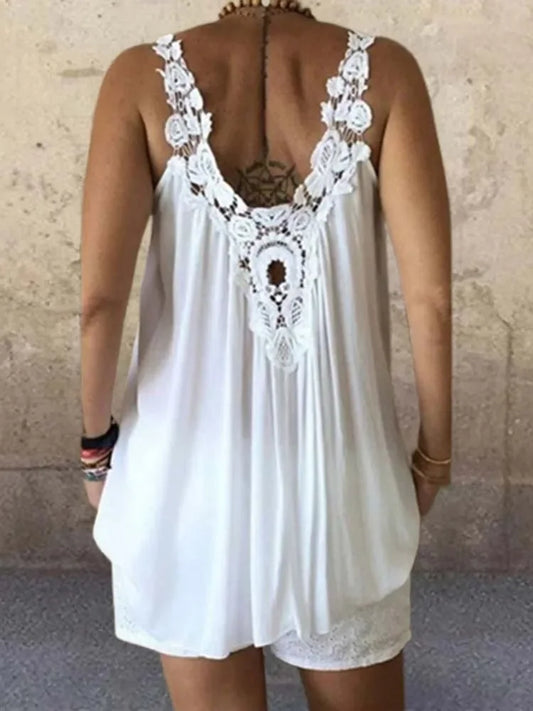 Sexy Ladies Long V Neck  Sleeveless Summer Lace Tank Top.