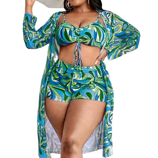 2025 New Plus Size Swimwear Three-Piece Push Up Bikini Set Sexy And Stylish