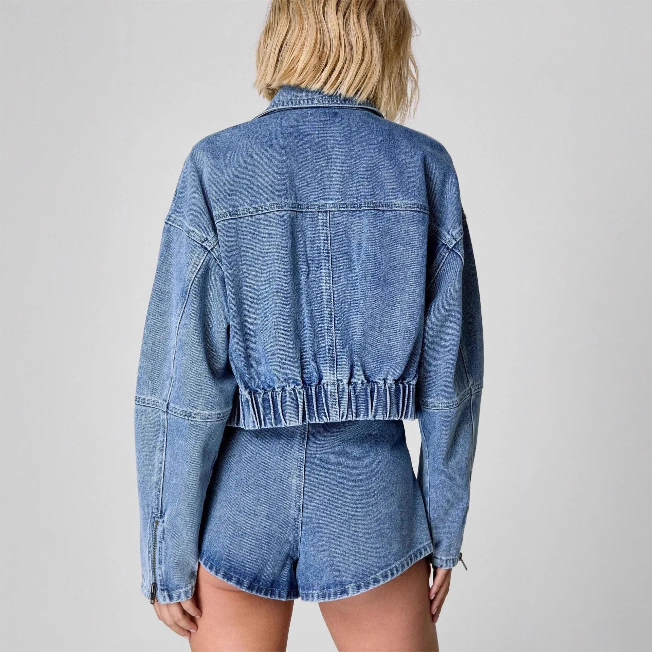 Women's Denim Two-Piece Set 2025 Spring Summer Outfit Fashion Pockets Jean Jacket+Loose Shorts New Matching Set.  S-XL