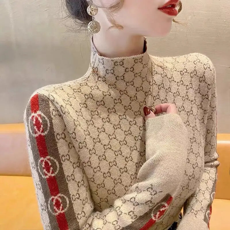 Women's Elegant Fashion Knit Pullover Autumn Slim Long Sleeve Pullovers Lady Chic Top.  S-2X