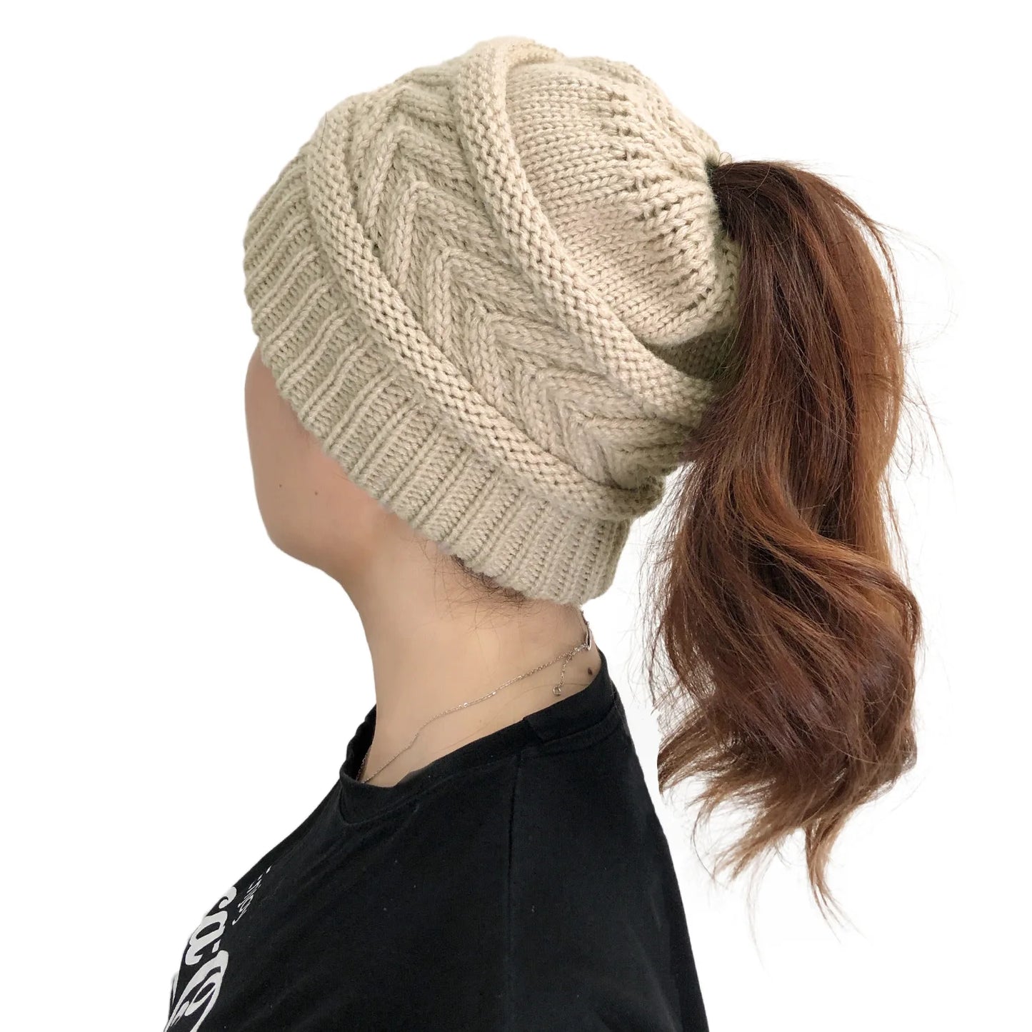 Winter Solid Cap Color Beanie Hat Dome Warm Horsetail Knit Hat women's Solid Color Fashion Outdoor
