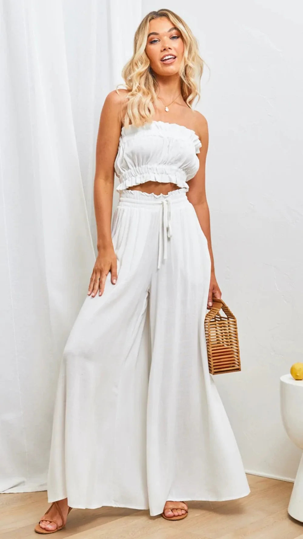 Spring and Summer New Women's Wide-leg Trousers Elastic Belt Wide-leg High-waist .  S-2X