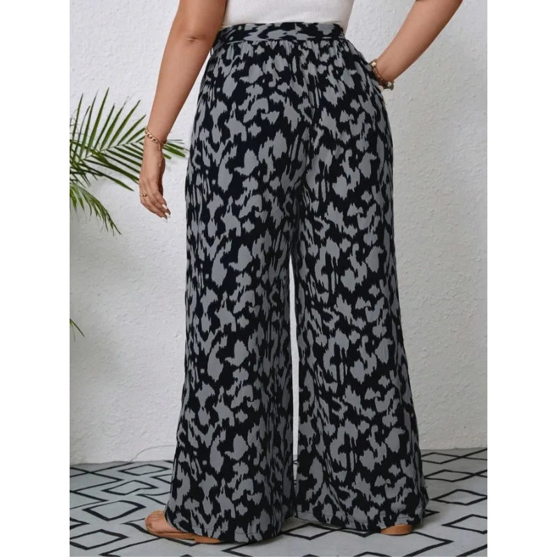 Plus Size 1XL-5XL Women's Casual Fashion New Printed Wide Leg Elastic Waist Pants.