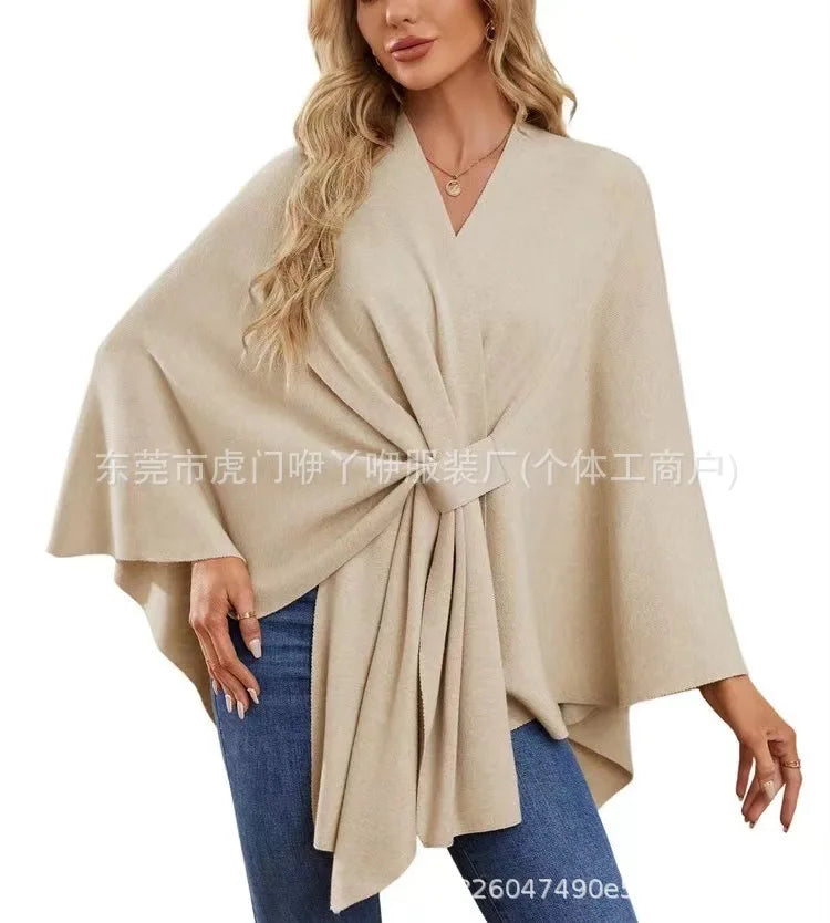 Women's Trendy Autumn And Winter Loose Elegant Shawl Wrap Casual Solid Colour Soft Open Front Poncho.
