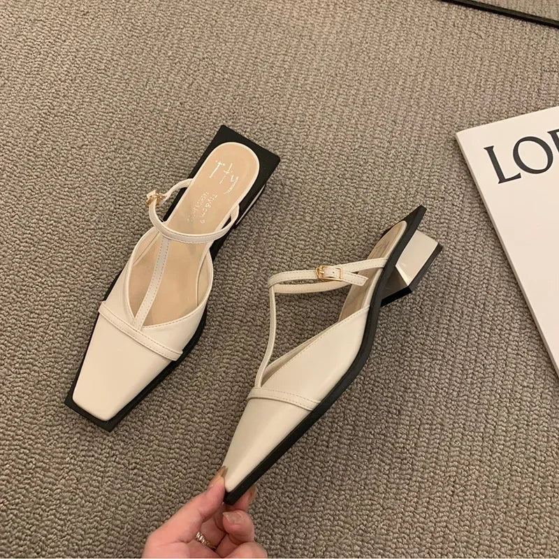 2025 Summer Women Mules Fashion Shallow Square Toe Dressy Sandal Women's Sandalias