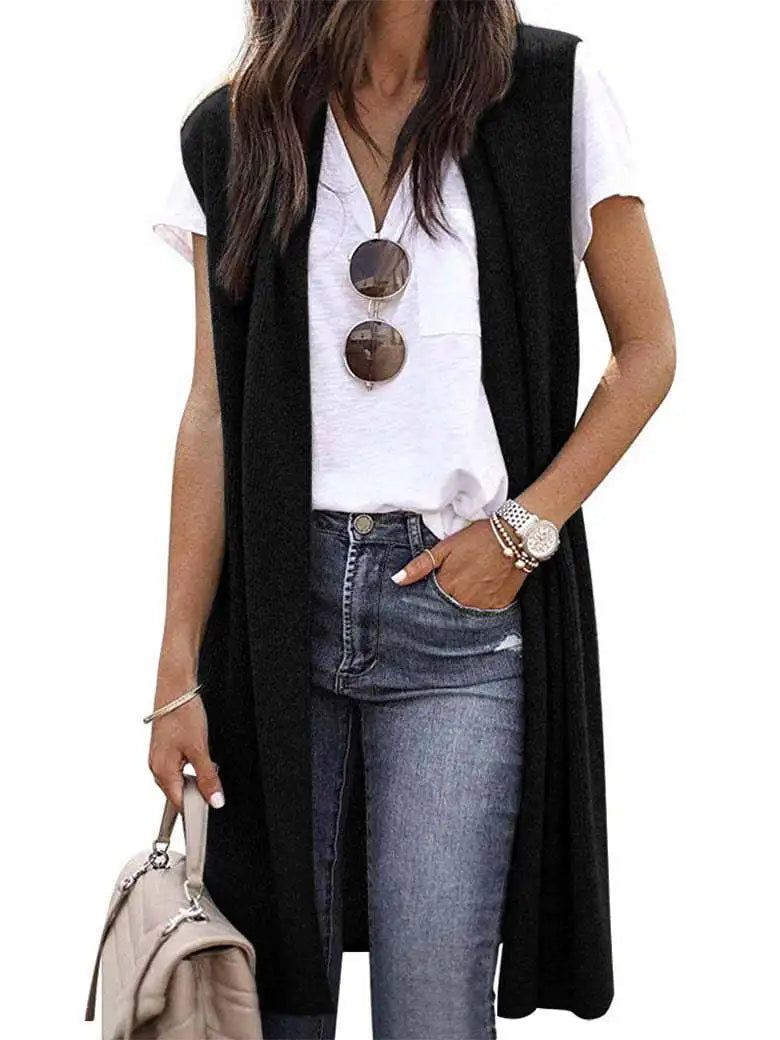Fashion Women's Casual Knitwear Sleeveless Trendy Long Vest Jacket.  S-XL