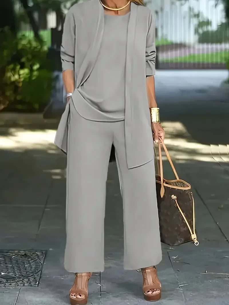 Plus Size 1XL-5XL Women's Fashion Three-Piece Outfit Set Ladies Casual Long Sleeve Cardigan Tank Top and Long Pants Outfit.