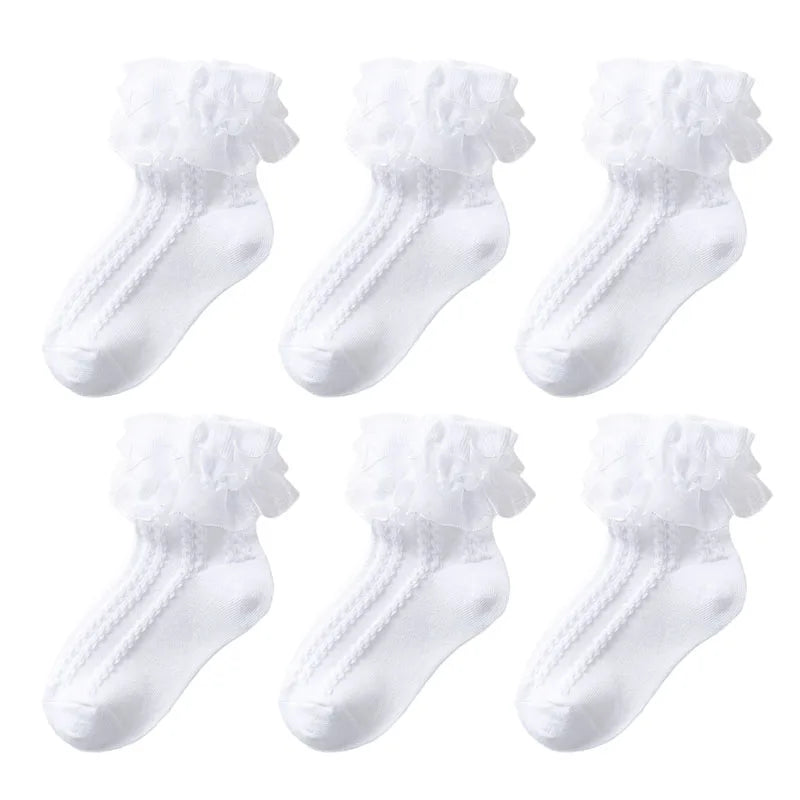 3/6 Pairs Girls Lace Ruffle Socks Cotton Breathable Comfy Adorable Princess-Style Kids Dance-Ready Socks with Frilly Trim