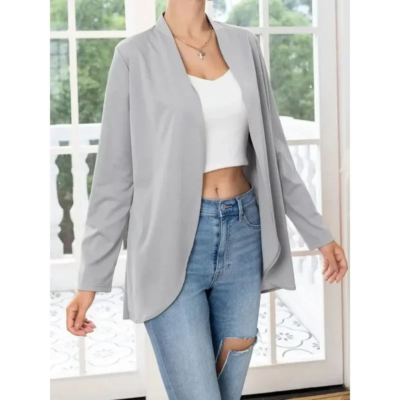 Spring and Autumn Women's New Solid Color Fashion and Temperament Plus Size Long Sleeved Loose Cardigan