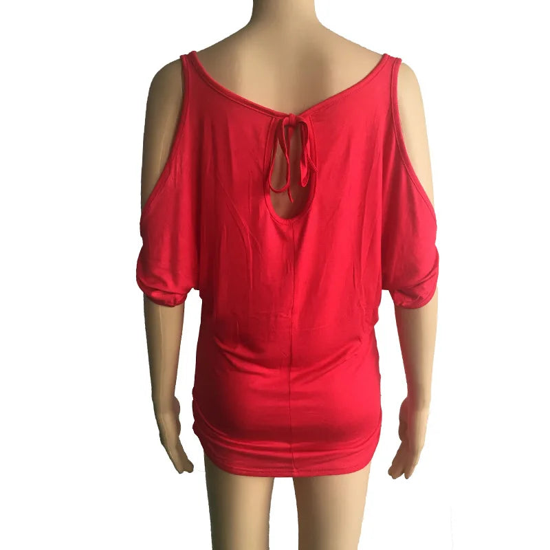Sexy Batwing  Summer Women V Neck Short Hollow Out Sleeve Solid Colour Loose Top.  S-3X