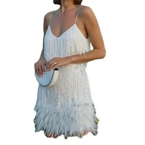 Summer New Fashionable Sequins Feather Dress.  S-3x
