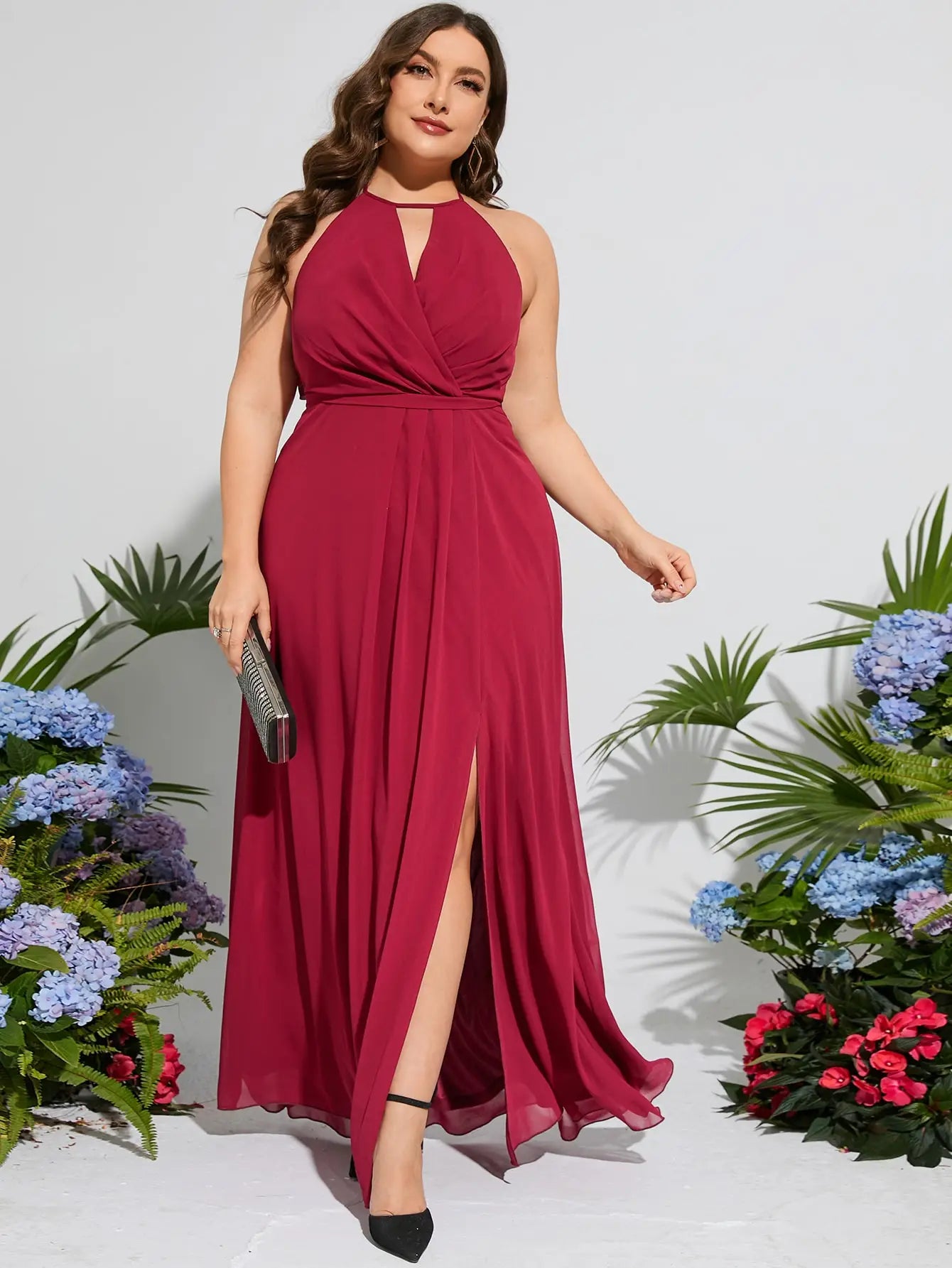 Plus Size Sexy Cross Back Maxi Dress Women's Evening Gown.