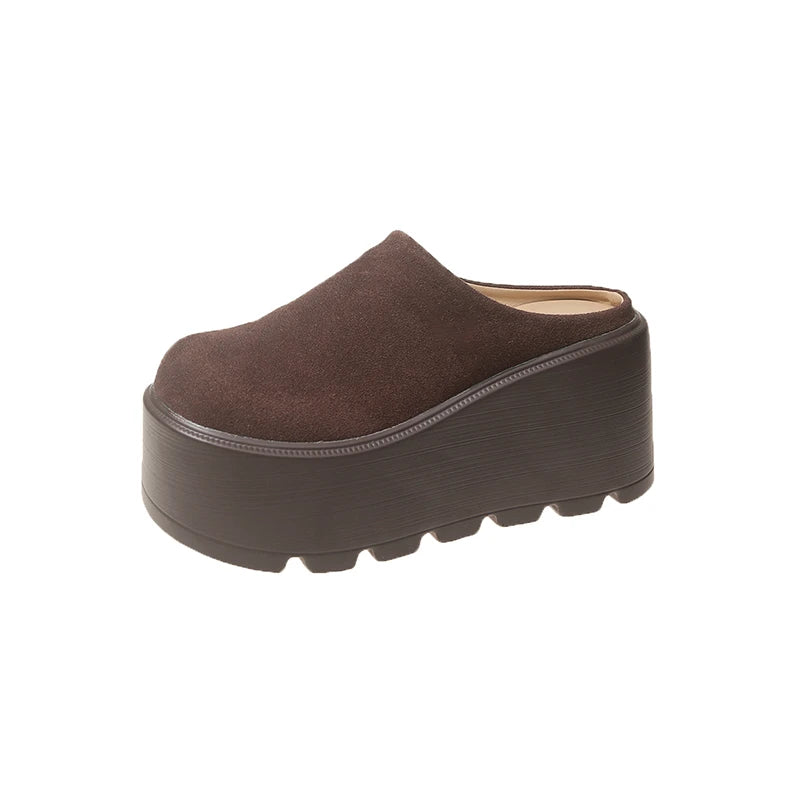 Women High Platform Slides 7CM Wedges Shoe Faux Suede/Leather Casual Chunky Summer Breathable Slip -Ons