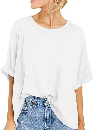 Women's  Quality Over size Short Sleeve Casual Loose Basic Tee.  S-2XL
