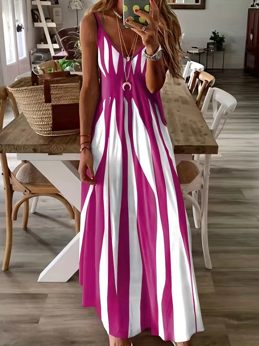 Woman's printed spring/summer new V-neck long dress.  S-XXL