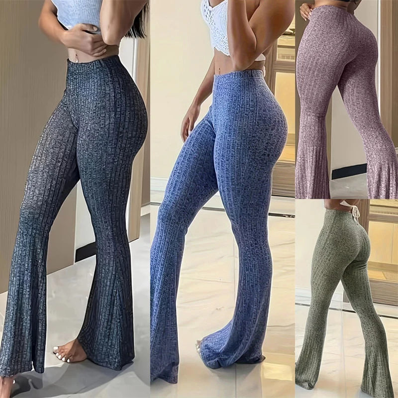 Slim High Waist Bell Bottom Flare Tights Solid. S-xxL