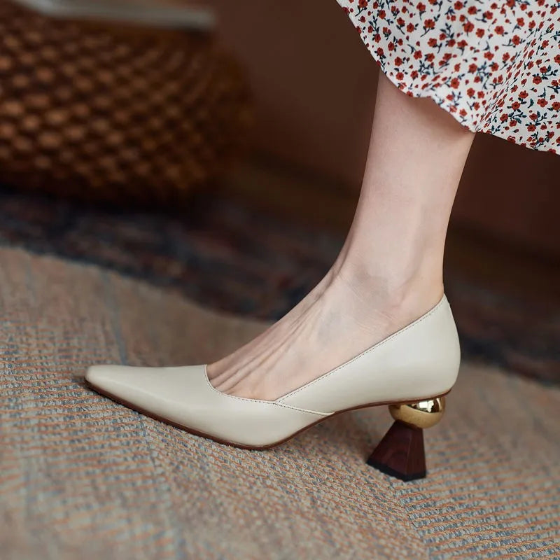 Handmade Leather Women Pumps Sexy Pointed Toe Chic Stylish Dress Shoes