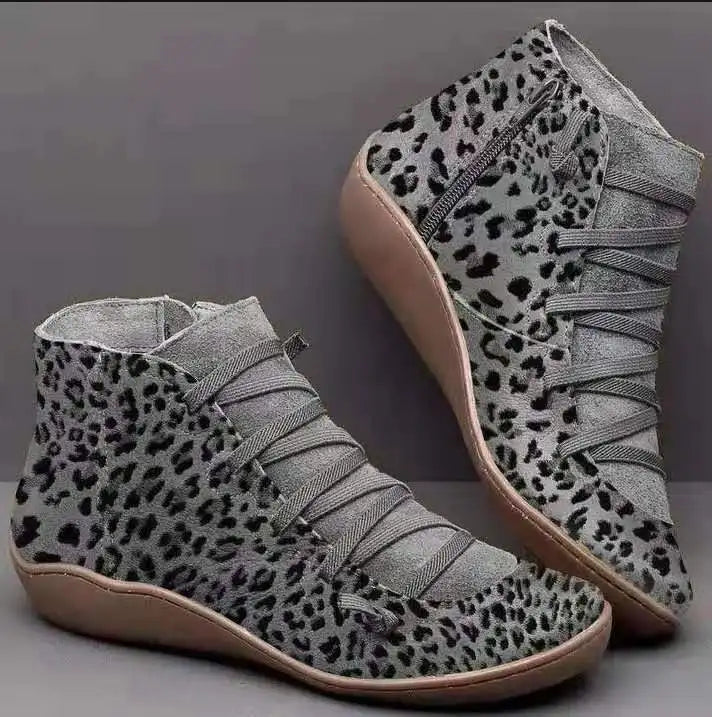 New Women's Ankle Boot/Shoe Casual Leopard Print Wedge Flat Warm Booties